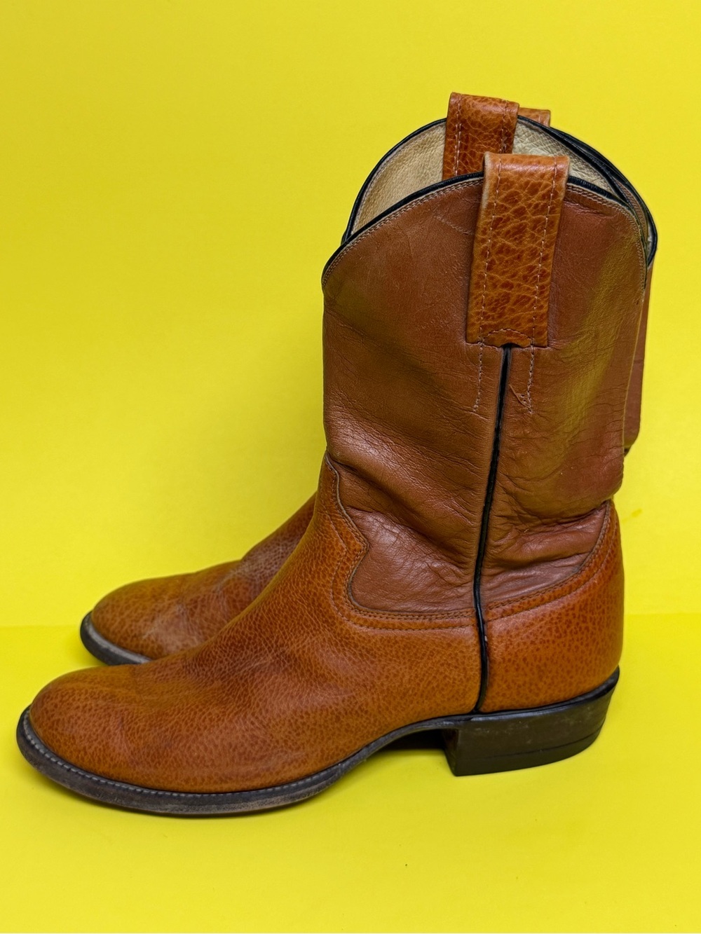 Vintage Men's Cognac Tan Adams Boot Co. Cowboy Boots SZ 7.5 Made In USA RARE!